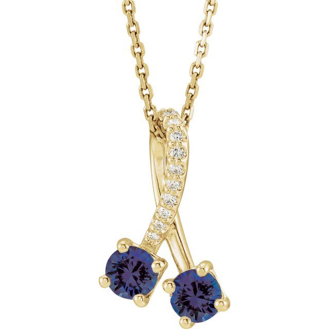 14K Yellow Gold Natural Blue Sapphire & .05 CTW Natural Diamond Necklace