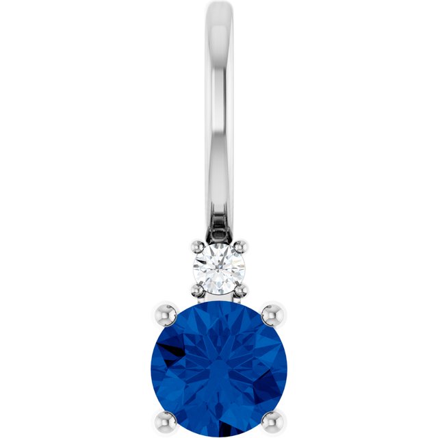 14K White Gold Lab-Grown Blue Sapphire & .015 CT Natural Diamond Charm/Pendant