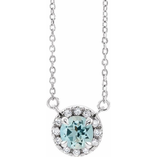 14K White Gold 6.5 mm Natural Aquamarine & 1/6 CTW Natural Diamond Necklace