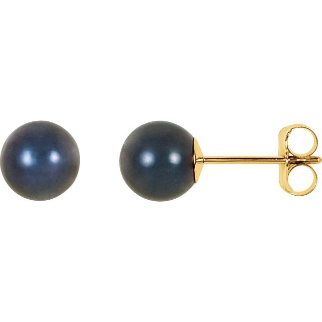 14K Yellow Gold 6 mm Cultured Black Akoya Pearl Earrings