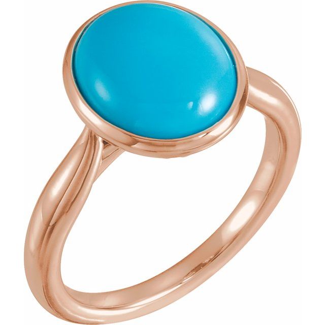 14K Rose Gold 12x10 mm Natural Turquoise Cabochon Ring