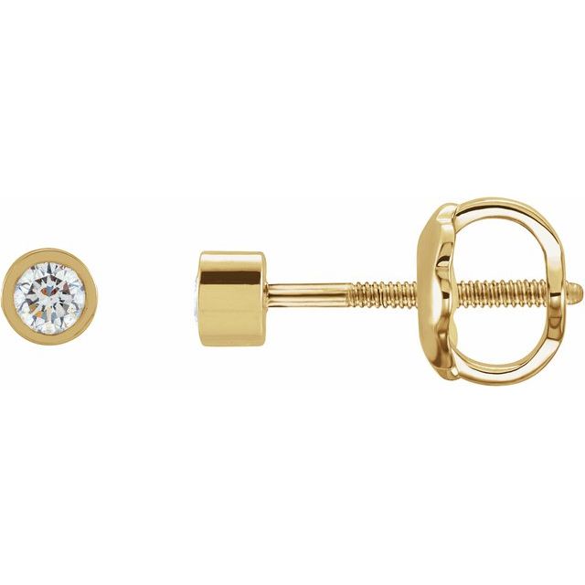 14K Yellow Gold 1/10 CTW Natural Diamond Micro Bezel-Set Earrings — 2.437 × 2.82 mm