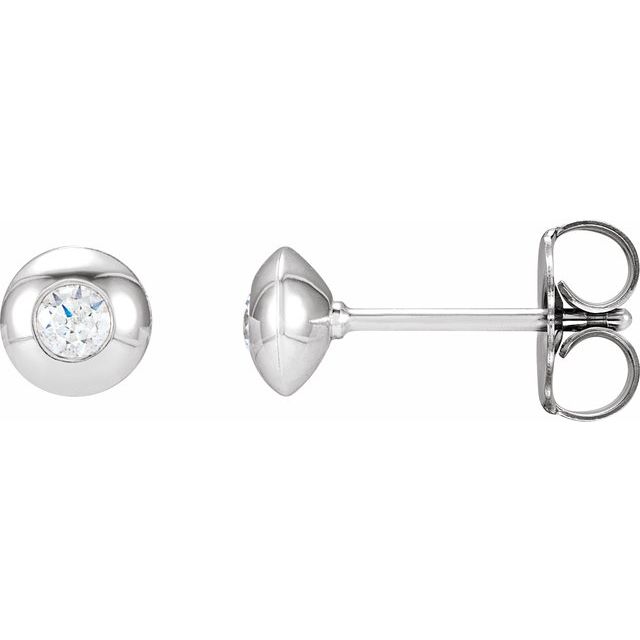 14K White Gold 1/8 CTW Natural Diamond Domed Bezel-Set Earrings